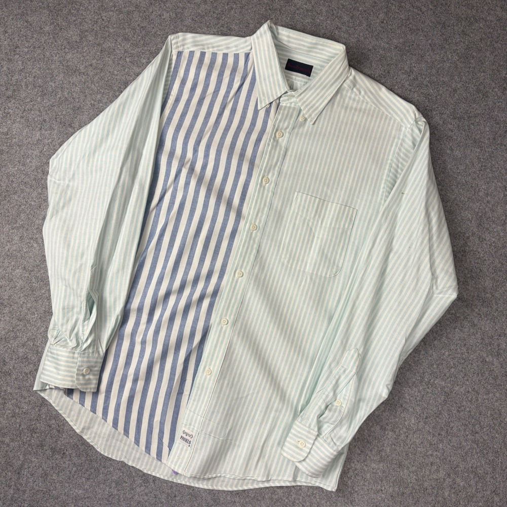 Boston Preparatory Co Mens Multi Stripe Button Down Shirt Blue White XL Panels